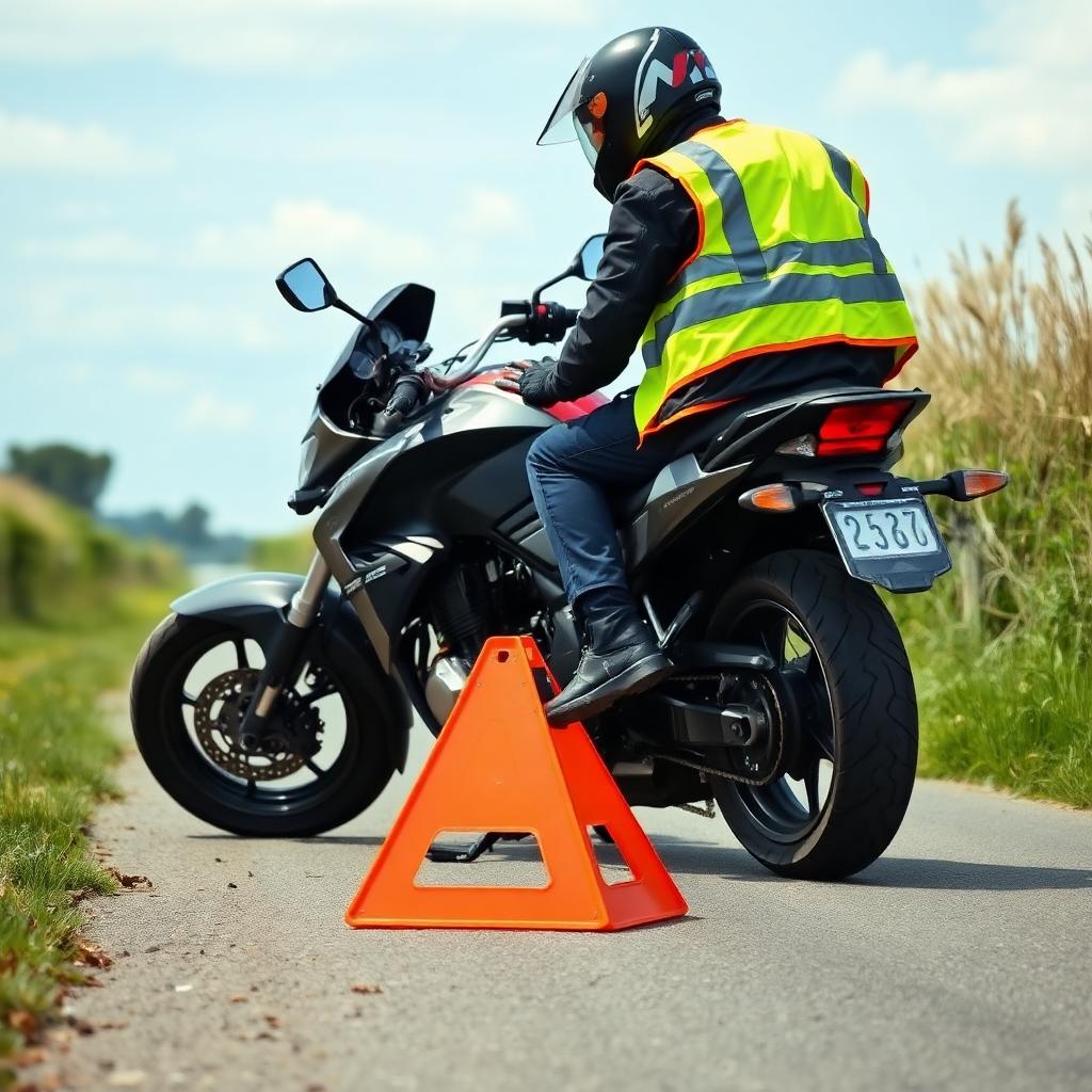Moto arrêtée sur le bas-côté après une panne